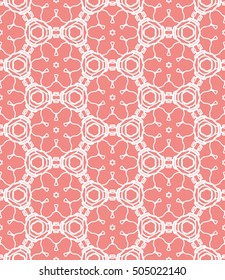 Seamless geometric line pattern in arabian style, ethnic ornament. Endless hexagonal texture for wallpaper, banners, invitation cards. Pink and white graphic lace background