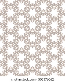 Seamless geometric line pattern in arabian style, ethnic ornament. Endless hexagonal texture for wallpaper, banners, invitation cards. Brown and white graphic lace background