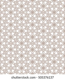 Seamless geometric line pattern in arabian style, ethnic ornament. Endless hexagonal texture for wallpaper, banners, invitation cards. Brown and white graphic lace background