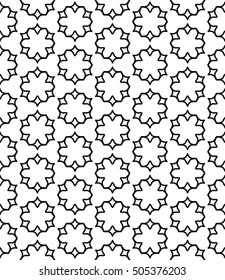Seamless geometric line pattern in arabian style, ethnic ornament. Endless hexagonal texture for wallpaper, banners, invitation cards. Black and white graphic lace background
