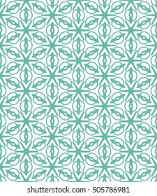 Seamless geometric line pattern in arabian style, ethnic ornament. Endless hexagonal texture for wallpaper, banners, invitation cards. Green and white graphic lace background
