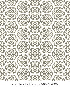 Seamless geometric line pattern in arabian style, ethnic ornament. Endless hexagonal texture for wallpaper, banners, invitation cards. Brown and white graphic lace background