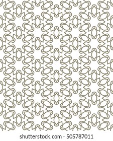 Seamless geometric line pattern in arabian style, ethnic ornament. Endless hexagonal texture for wallpaper, banners, invitation cards. Brown and white graphic lace background