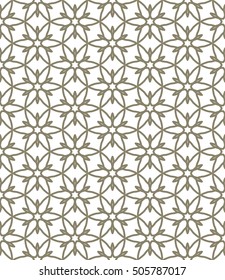 Seamless geometric line pattern in arabian style, ethnic ornament. Endless hexagonal texture for wallpaper, banners, invitation cards. Brown and white graphic lace background