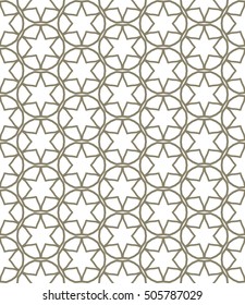 Seamless geometric line pattern in arabian style, ethnic ornament. Endless hexagonal texture for wallpaper, banners, invitation cards. Brown and white graphic lace background