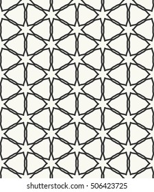 Seamless geometric line pattern in arabian style, ethnic ornament. Endless hexagonal texture for wallpaper, banners, invitation cards. Black and white graphic lace background