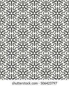 Seamless geometric line pattern in arabian style, ethnic ornament. Endless hexagonal texture for wallpaper, banners, invitation cards. Black and white graphic lace background