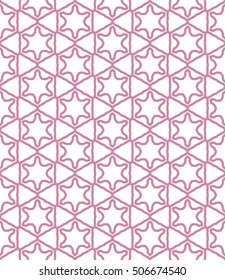 Seamless geometric line pattern in arabian style, ethnic ornament. Endless hexagonal texture for wallpaper, banners, invitation cards. Purple and white graphic lace background