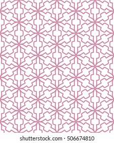 Seamless geometric line pattern in arabian style, ethnic ornament. Endless hexagonal texture for wallpaper, banners, invitation cards. Purple and white graphic lace background