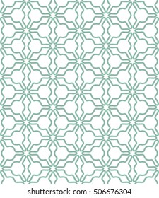 Seamless geometric line pattern in arabian style, ethnic ornament. Endless hexagonal texture for wallpaper, banners, invitation cards. Green and white graphic lace background