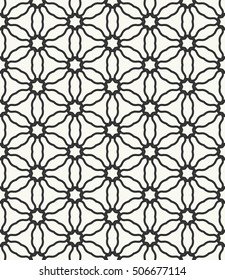 Seamless geometric line pattern in arabian style, ethnic ornament. Endless hexagonal texture for wallpaper, banners, invitation cards. Black and white graphic lace background