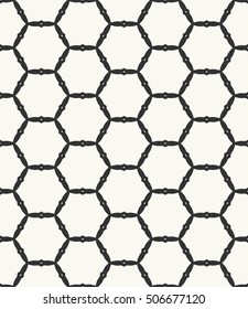 Seamless geometric line pattern in arabian style, ethnic ornament. Endless hexagonal texture for wallpaper, banners, invitation cards. Black and white graphic lace background