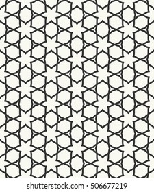 Seamless geometric line pattern in arabian style, ethnic ornament. Endless hexagonal texture for wallpaper, banners, invitation cards. Black and white graphic lace background