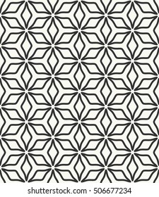 Seamless geometric line pattern in arabian style, ethnic ornament. Endless hexagonal texture for wallpaper, banners, invitation cards. Black and white graphic lace background