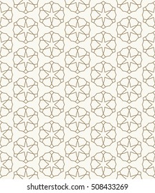Seamless geometric line pattern in arabian style, ethnic ornament. Endless hexagonal texture for wallpaper, banners, invitation cards. Monochrome golden brown graphic lace background