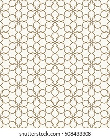 Seamless geometric line pattern in arabian style, ethnic ornament. Endless hexagonal texture for wallpaper, banners, invitation cards. Monochrome golden brown graphic lace background