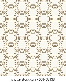 Seamless geometric line pattern in arabian style, ethnic ornament. Endless hexagonal texture for wallpaper, banners, invitation cards. Monochrome golden brown graphic lace background