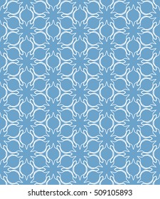 Seamless geometric line pattern in arabian style, ethnic ornament. Endless hexagonal texture for wallpaper, banners, invitation cards. Blue and white graphic lace background