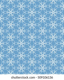 Seamless geometric line pattern in arabian style, ethnic ornament. Endless hexagonal texture for wallpaper, banners, invitation cards. Blue and white graphic lace background