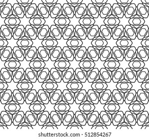 Seamless geometric line pattern in arabian style, ethnic ornament. Endless hexagonal texture for wallpaper, banners, invitation cards. Black and white graphic lace background
