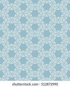 Seamless geometric line pattern in arabian style, ethnic ornament. Endless hexagonal texture for wallpaper, banners, invitation cards. Blue and white graphic lace background