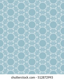 Seamless geometric line pattern in arabian style, ethnic ornament. Endless hexagonal texture for wallpaper, banners, invitation cards. Blue and white graphic lace background