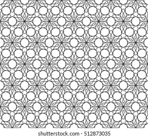 Seamless geometric line pattern in arabian style, ethnic ornament. Endless hexagonal texture for wallpaper, banners, invitation cards. Black and white graphic lace background