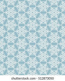 Seamless geometric line pattern in arabian style, ethnic ornament. Endless hexagonal texture for wallpaper, banners, invitation cards. Blue and white graphic lace background