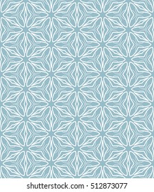 Seamless geometric line pattern in arabian style, ethnic ornament. Endless hexagonal texture for wallpaper, banners, invitation cards. Blue and white graphic lace background