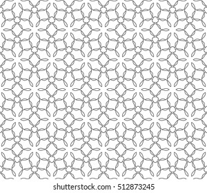 Seamless geometric line pattern in arabian style, ethnic ornament. Endless hexagonal texture for wallpaper, banners, invitation cards. Black and white graphic lace background