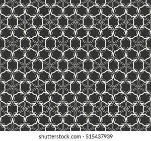 Seamless geometric line pattern in arabian style, ethnic ornament. Endless hexagonal texture for wallpaper, banners, invitation cards. Black and white graphic lace background
