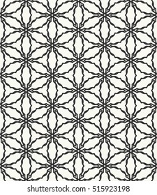 Seamless geometric line pattern in arabian style, ethnic ornament. Endless hexagonal texture for wallpaper, banners, invitation cards. Black and white graphic lace background