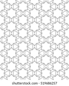 Seamless geometric line pattern in arabian style, ethnic ornament. Endless hexagonal texture for wallpaper, banners, invitation cards. Gray and white graphic lace background
