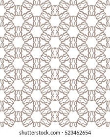 Seamless geometric line pattern in arabian style, ethnic ornament. Endless hexagonal texture for wallpaper, banners, invitation cards. Brown and white graphic lace background