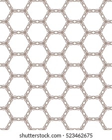 Seamless geometric line pattern in arabian style, ethnic ornament. Endless hexagonal texture for wallpaper, banners, invitation cards. Brown and white graphic lace background