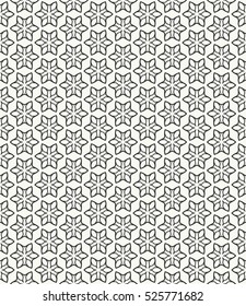 Seamless geometric line pattern in arabian style, ethnic ornament. Endless hexagonal texture for wallpaper, banners, invitation cards. Black and white graphic lace background