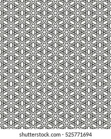 Seamless geometric line pattern in arabian style, ethnic ornament. Endless hexagonal texture for wallpaper, banners, invitation cards. Black and white graphic lace background