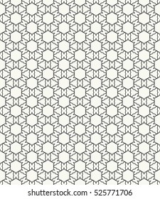 Seamless geometric line pattern in arabian style, ethnic ornament. Endless hexagonal texture for wallpaper, banners, invitation cards. Black and white graphic lace background