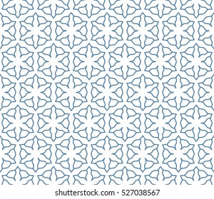 Seamless geometric line pattern in arabian style, ethnic ornament. Endless hexagonal texture for wallpaper, banners, invitation cards. Blue and white graphic lace background