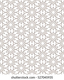 Seamless geometric line pattern in arabian style, ethnic ornament. Endless hexagonal texture for wallpaper, banners, invitation cards. Brown and white graphic lace background