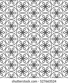 Seamless geometric line pattern in arabian style, ethnic ornament. Endless hexagonal texture for wallpaper, banners, invitation cards. Black and white graphic lace background
