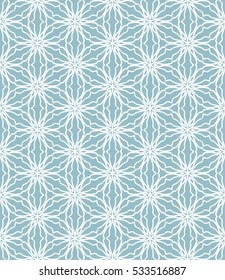 Seamless geometric line pattern in arabian style, ethnic ornament. Endless hexagonal texture for wallpaper, banners, invitation cards. Blue and white graphic lace background