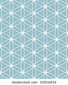 Seamless geometric line pattern in arabian style, ethnic ornament. Endless hexagonal texture for wallpaper, banners, invitation cards. Blue and white graphic lace background