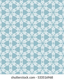Seamless geometric line pattern in arabian style, ethnic ornament. Endless hexagonal texture for wallpaper, banners, invitation cards. Blue and white graphic lace background