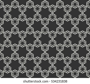 Seamless geometric line pattern in arabian style, ethnic ornament. Endless texture for wallpaper, banners, invitation cards. Black and white graphic lace background