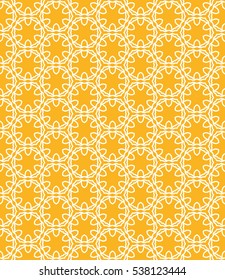 Seamless geometric line pattern in arabian style, ethnic ornament. Endless hexagonal texture for wallpaper, banners, invitation cards. Yellow gold and white graphic lace background