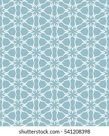 Seamless geometric line pattern in arabian style, ethnic ornament. Endless hexagonal texture for wallpaper, banners, invitation cards. Blue and white graphic lace background