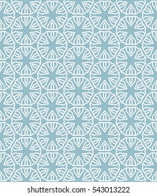 Seamless geometric line pattern in arabian style, ethnic ornament. Endless hexagonal texture for wallpaper, banners, invitation cards. Blue and white graphic lace background