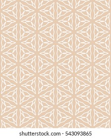 Seamless geometric line pattern in arabian style, ethnic ornament. Endless hexagonal texture for wallpaper, banners, invitation cards. Brown pink and white graphic lace background