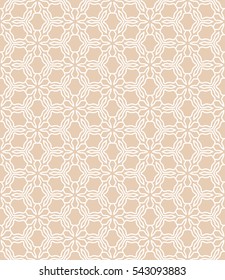 Seamless geometric line pattern in arabian style, ethnic ornament. Endless hexagonal texture for wallpaper, banners, invitation cards. Brown pink and white graphic lace background